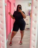 Plus Size Solid T Shirt And Shorts 2 Piece Sets WAF-7161-1