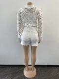 Solid Lace Zipper Jacket And Shorts 2 Piece Sets (Without Vest)OSM-3334