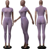 Sexy Mesh See Through Bodysuit+High Waist Pants 2 Piece Sets YS-S806