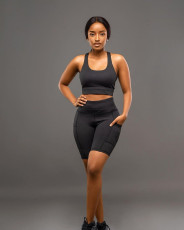 Solid Sports Tank Top+High Waist Shorts 2 Piece Sets MAE-2136