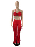 Sexy Bra Top+Lace-Up Flare Pants 2 Piece Sets ML-7468