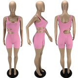 Solid Sexy Sleeveless Hollow Out Tight Romper MN-9325