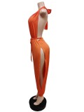 Solid Sexy Halter Backless Split Leg Jumpsuit MEM-88426