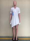 White Short Sleeve Irregular Shirt Dress ORY-5130-1