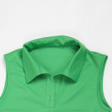 Green Sleeveless Pleated Mini Skirt 2 Piece Sets NY-10190