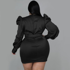 Plus Size V Necl Long Sleeve Bodycon Dress BY-5632