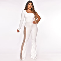 Sexy Mesh Patchwork Hot Drilling One Shoulder Jumpsuit MA-Y479