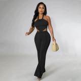 Plus Size Solid Halter Top And Pants 2 Piece Sets WPF-80538