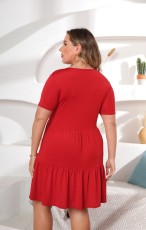 Plus Size Solid Short Sleeve Short Dress HEJ-6112