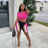 Sexy Short Sleeve Crop Top And Shorts 2 Piece Sets YIBF-60136