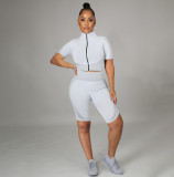 Casual Sports Zipper And Shorts 2 Piece Sets YIBF-60135