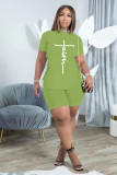 Plus Size Letter Lace-Up T Shirt And Shorts 2 Piece Sets ADTK-6227