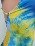 Tie Dye Print Sleeveless Open-Back Cross Strap Maxi Dress YD-8572