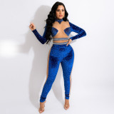 Plus Size Long Sleeve Mesh Splice Hot Diamond Jumpsuits NY-2261