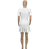 Solid Puff Sleeve Pleated Mini Dress MEI-9237