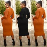 Fashion Long Sleeve Hollow Solid Color Dress WMEF-20771