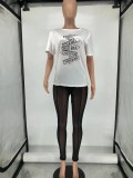 Sexy Cotton T Shirt+Mesh See Through Pants 2 Piece Sets WAF-42548