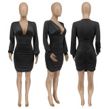 Sexy Solid Long Sleeve Bodycon Dress WMEF-20772