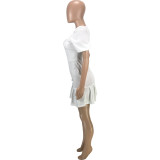 Solid Puff Sleeve Pleated Mini Dress MEI-9237