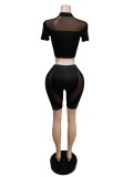 Plus Size Sexy Mesh Patchwork 2 Piece Shorts Set MEM-88428