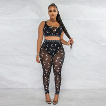 Sexy Slim Printed Perspective Vest And Pants Two Piece Sets CYA-9683