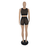 Sexy Mesh See Through Tank Top+Shorts 2 Piece Shorts Set IV-8298