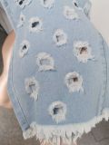 Denim Ripped Hole Knee Length Jeans YIS-A860