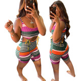 Colorful Striped Sleeveless Hollow Romper GLF-10089