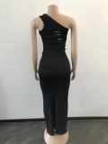 Sexy One Shoulder Hollow Out Slim Maxi Dress OSM-3336