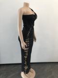 Sexy One Shoulder Hollow Out Slim Maxi Dress OSM-3336