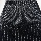 Plus Size Hot Drilling Deep V Neck Halter Maxi Club Dress NY-8983