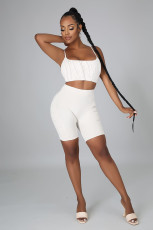 White Cami Top And Shorts 2 Piece Sets BNNF-09689