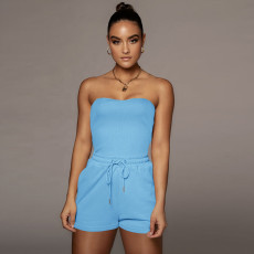 Solid Strapless Bodysuit+Shorts 2 Piece Sets MA-Y441