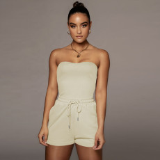 Solid Strapless Bodysuit+Shorts 2 Piece Sets MA-Y441