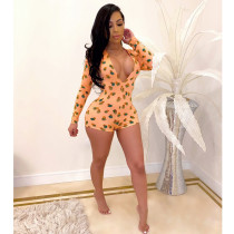 Sexy Printed Deep V Neck Long Sleeve Romper (With Mask)BY-3535