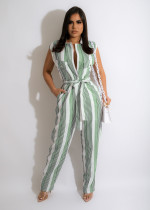 Casual Striped Sleeveless Sashes Jumpsuit MXDF-6085