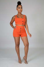 Solid Ribbed Tank Top And Shorts 2 Piece Sets BNNF-09691
