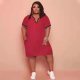 Plus Size Short Sleeve V Neck Casual Dress FST-7268