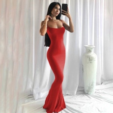 Plus Size Solid Spaghetti Strap Maxi Dress SH-390281