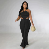 Plus Size Solid Halter Two Piece Pants Sets WPF-80558