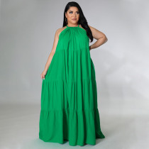 Plus Size Solid Sleeveless Big Swing Maxi Dress NNWF-7463