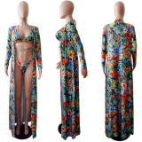 Floral Print Bikinis With Long Cloak 3 Piece Sets LSL-6080