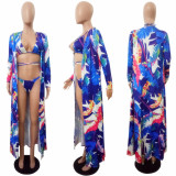Floral Print Bikinis With Long Cloak 3 Piece Sets LSL-6080