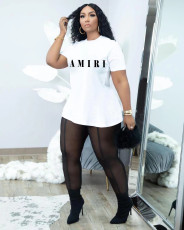 Nightclub Fashion Casual Letter Print T-shirts Mesh Pants 2 Piece Sets WAF-425222
