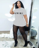 Nightclub Fashion Casual Letter Print T-shirts Mesh Pants 2 Piece Sets WAF-425222