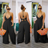 Plus Size Casual Loose Solid Color Halter Jumpsuits YH-5252