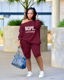 Plus Size Casual Letter Print Long Sleeve  Two Piece Sets YFS-10067