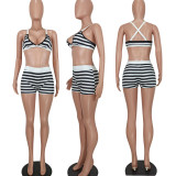 Sexy Striped Bra Top And Shorts 2 Piece Sets QZYD-1118
