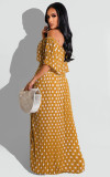 Chiffon Polka Dot Print Slash Neck Pleated Maxi Dress ME-8060