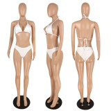 Solid Color Bikini Polka Dot Mesh Cover Up Swimsuit Three Piece Set YIS-B753
